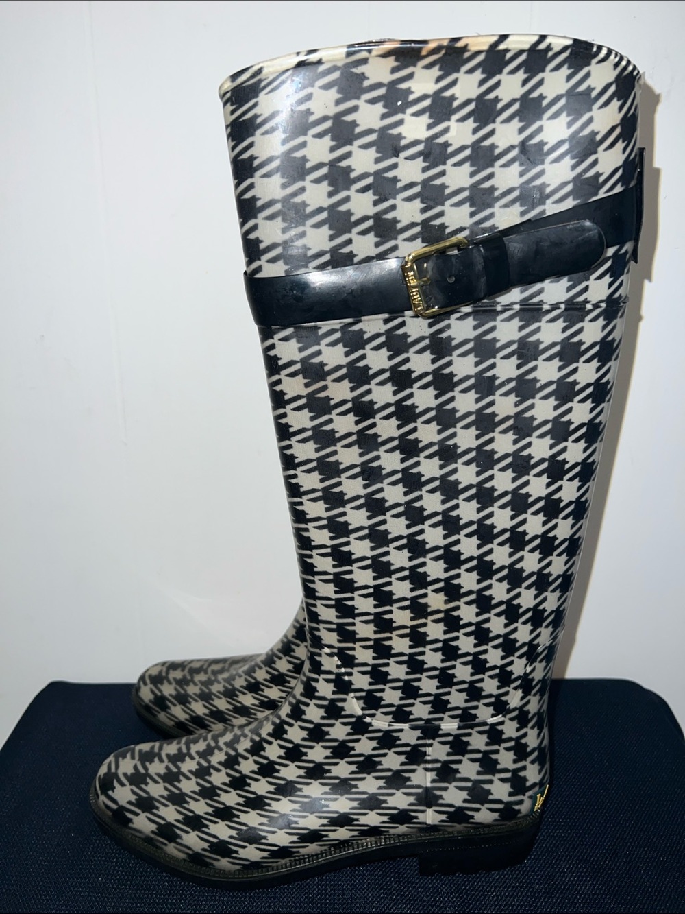 Lauren Ralph Lauren Black and White Houndstooth Knee-High Rain Boots Size 8B - Picture 5 of 8